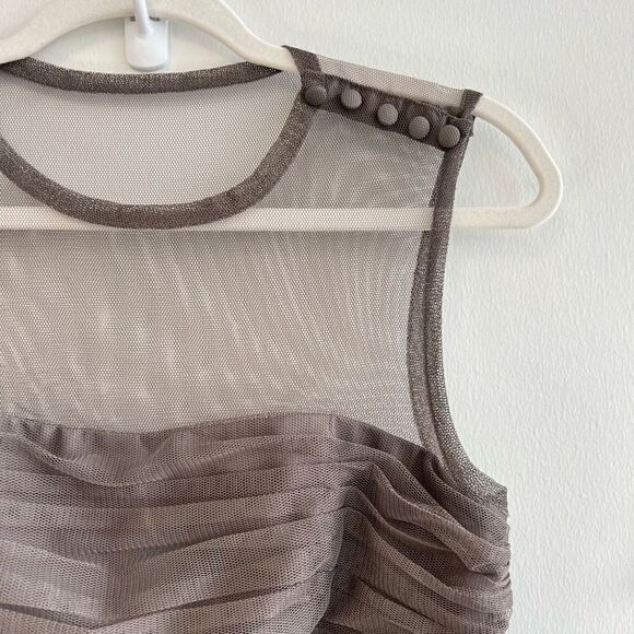 White by Vera Wang Gray Sheer Mini Bridesmaid Dress Illusion Neckline Belted 2 - Picture 5 of 14